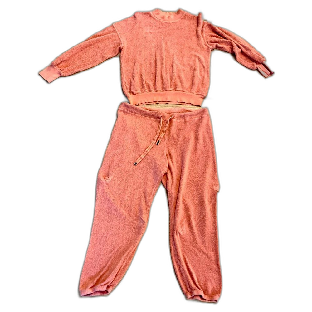 Stateside Burnt Orange Teddy Fluffy Lounge Two Piece Matching Set Size M